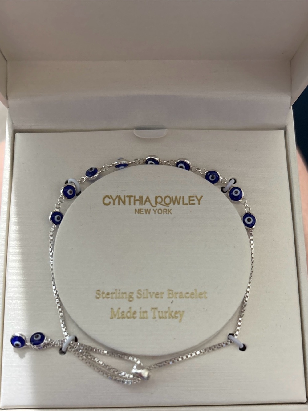 Cynthia Rowley NY Evil Eye Sterling Silver Adjustible Bracelet NEW